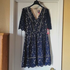 Vince Camuto Navy Lace Cocktail Dress.
